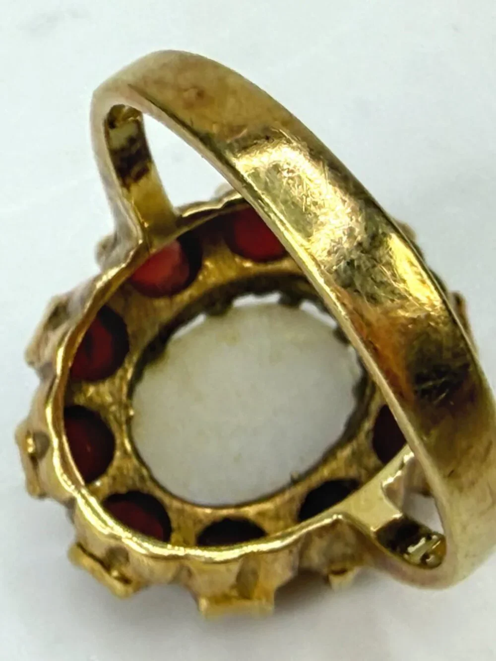 Vintage 14K Gold Opal Garnet Cluster Halo Cocktail Ring Size 5.5 JR1982